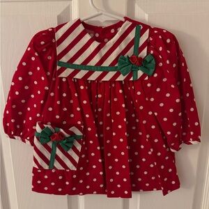 Christmas Red Polka Dot Kids Formal Dress with Green Accents